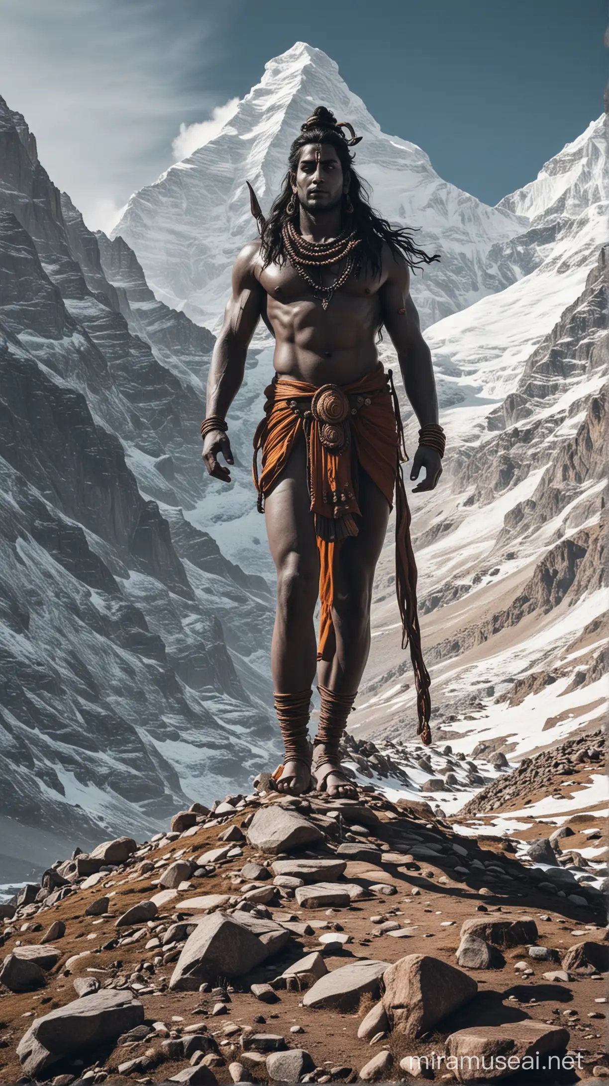 Majestic Lord Shiva Strolling at Mountain Base Camp