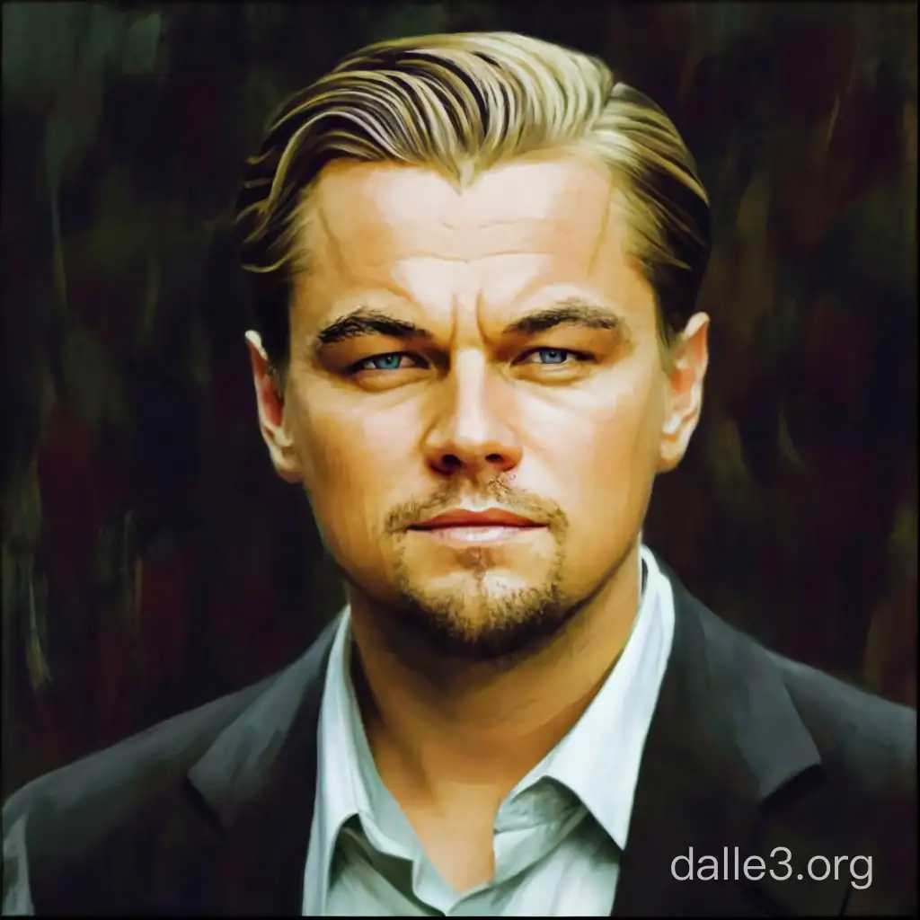 Draw a photo of Leonardo Dicaprio, it should be a color photo, as if it was taken by a photographer with a professional camera 