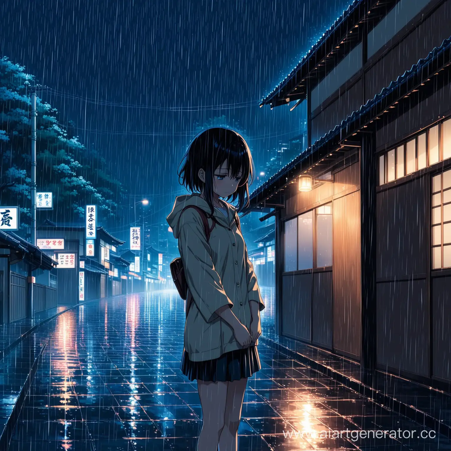 sad anime rain japan night

