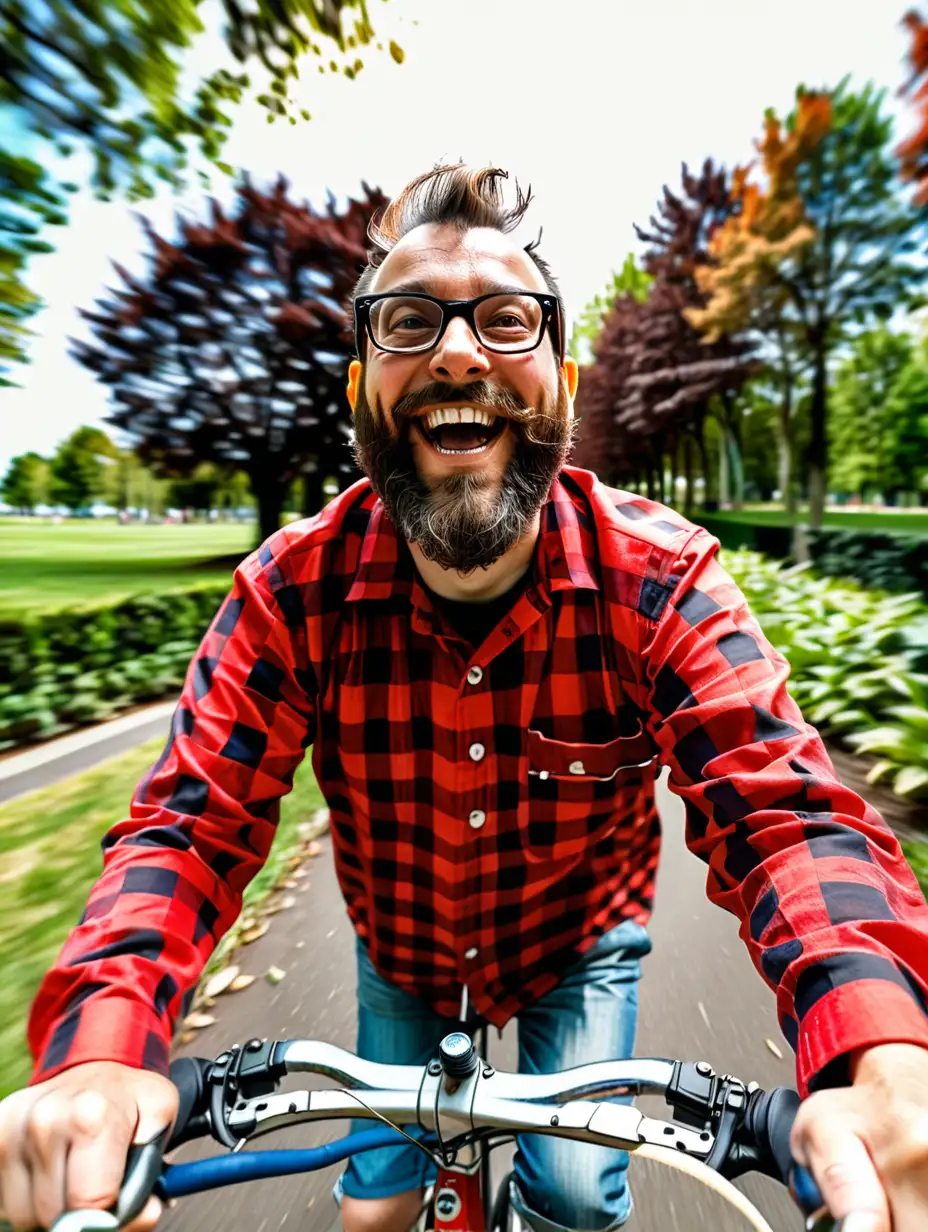 Joyful Bearded Cyclist Enjoying Scenic Park Ride