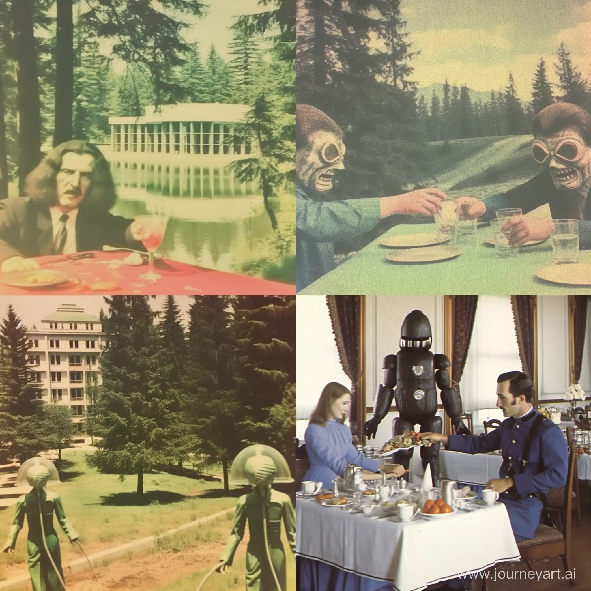 Eerie vintage soviet pictures of classified encounters, photorealistic, weird-core --w 3000 --c 45
