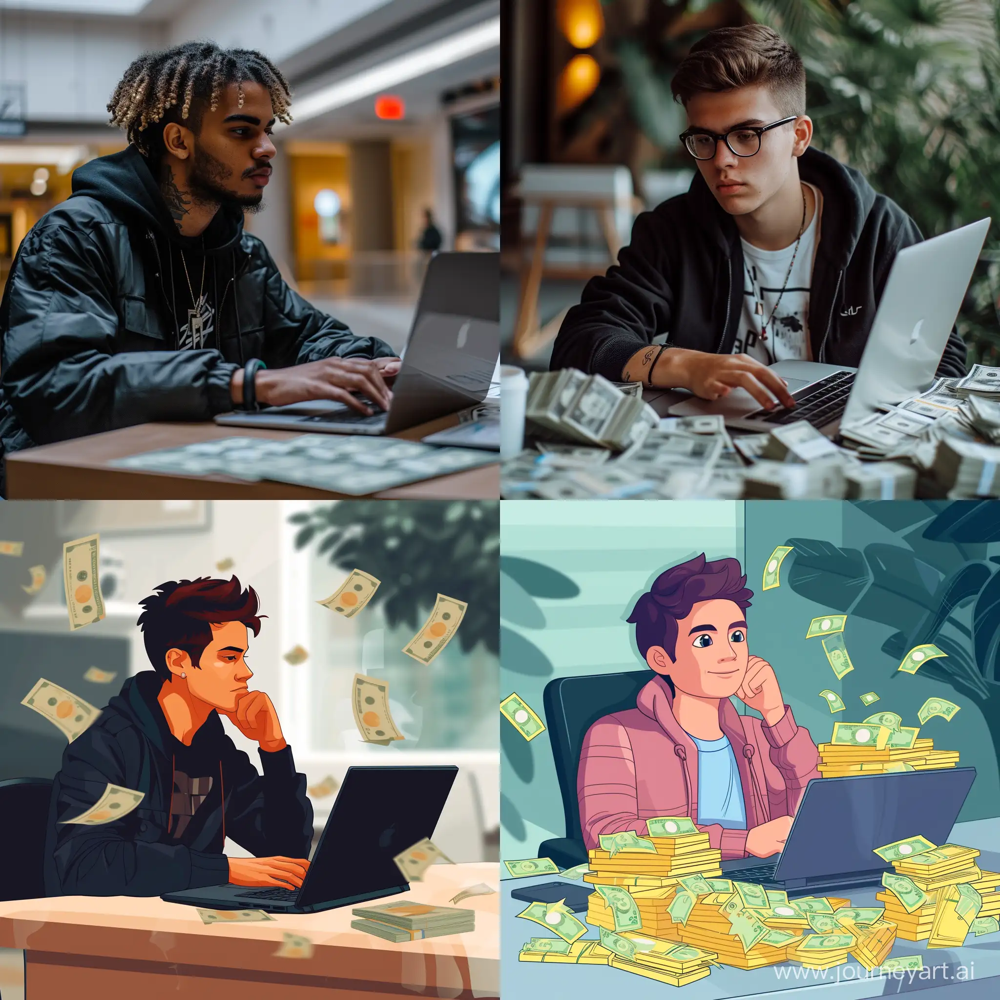 Young-IT-Developer-Working-on-MacBook-Surrounded-by-Cash
