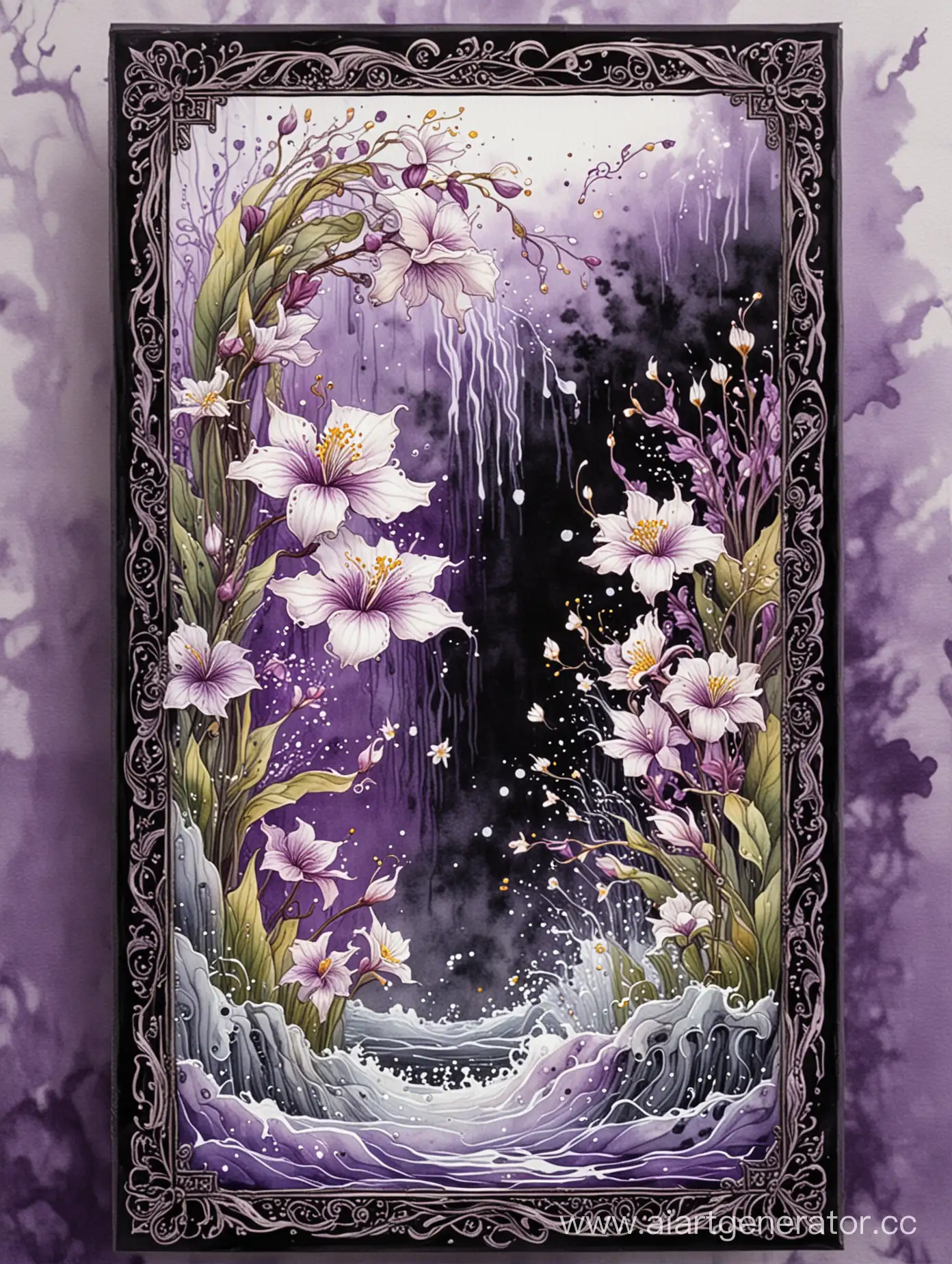 Watercolor-Tarot-Card-Intricate-Design-on-BlackPurple-Marble-Background