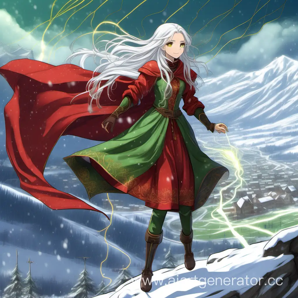 Enchanting-Medieval-Mage-Girl-Casting-Electricity-in-WinterSummer-Ambiance