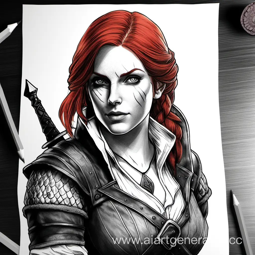 Рыжеволосая трисс ведьмак 3 черно белый рисунок карандашом рыжие волосы