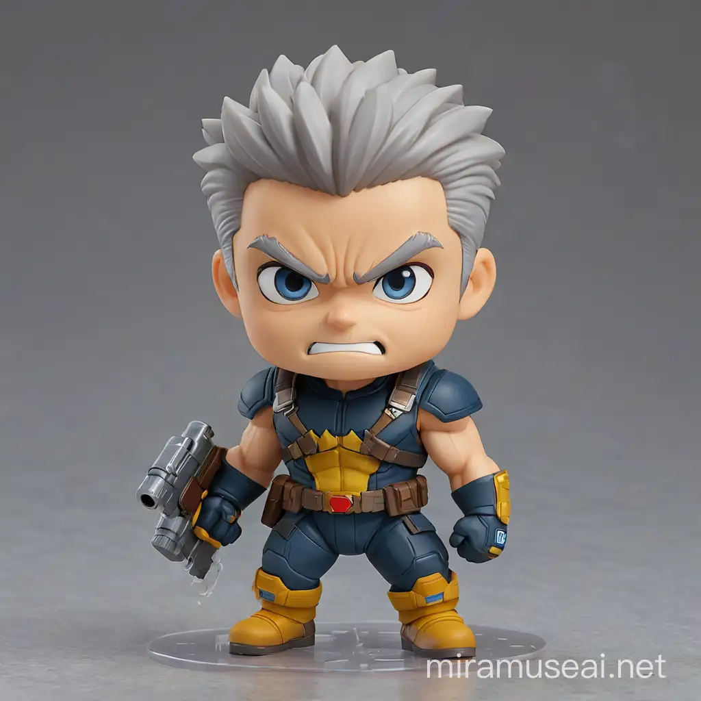 Create a Chibi (Nendoroid) version of the Marvel Comics character "Cable"  without bugged or duplicated defective body parts