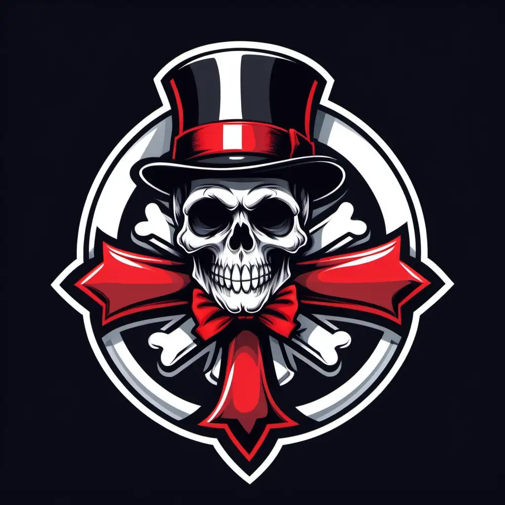 logo of skull wearing bowler hat with a red band, on a red cross, elegant, black bow tie, simple, clear, sharp, happy, medical cross