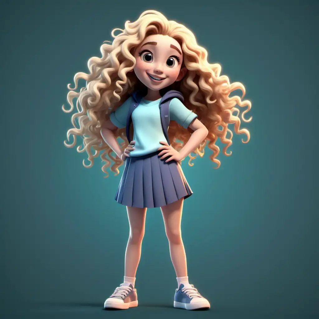 Joyful 13YearOld Cartoon Character with Long Blond Curly Hair