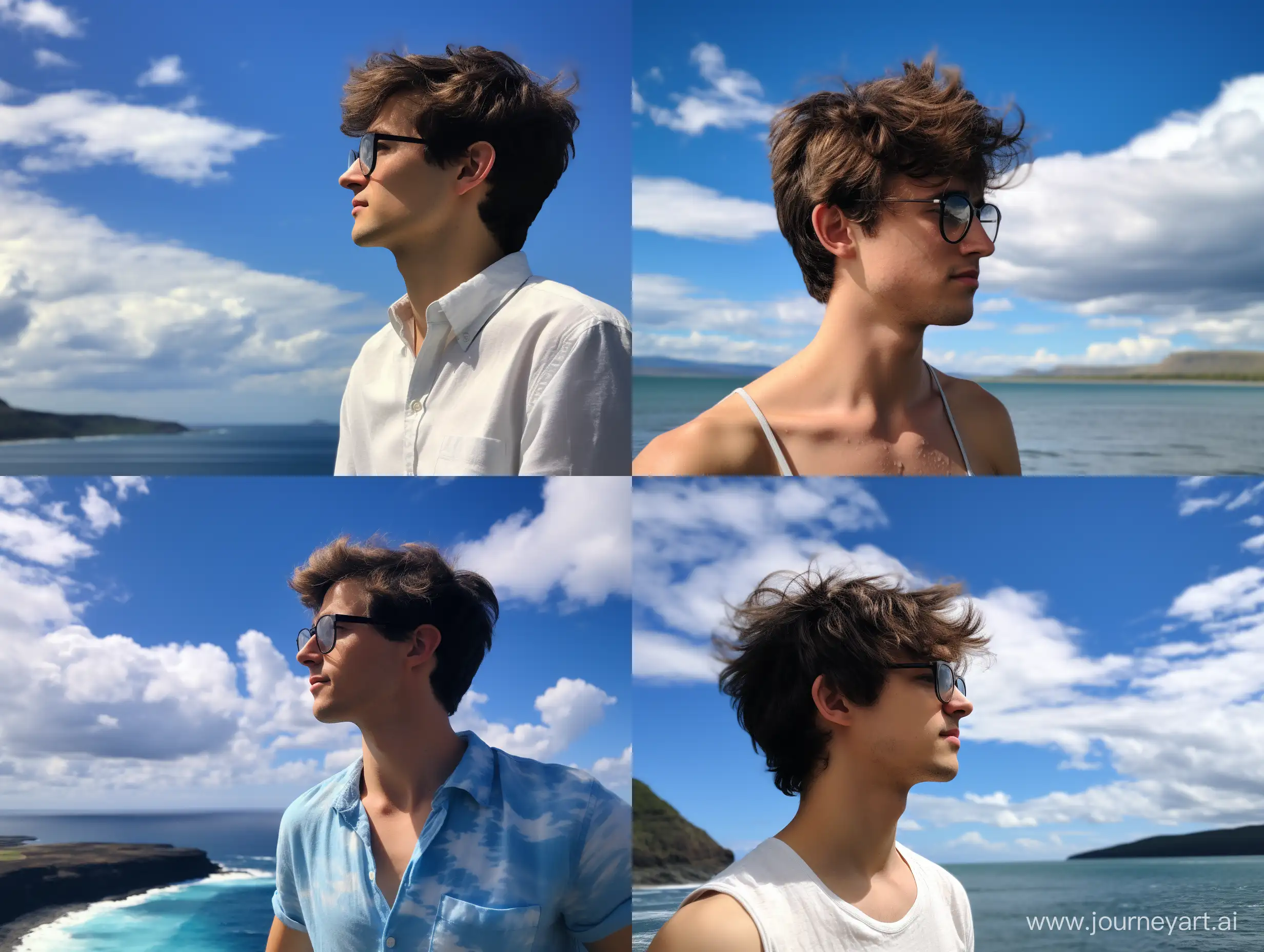 Serene-Waterfront-Moment-Young-Man-Contemplating-Nature-in-Aviator-Glasses