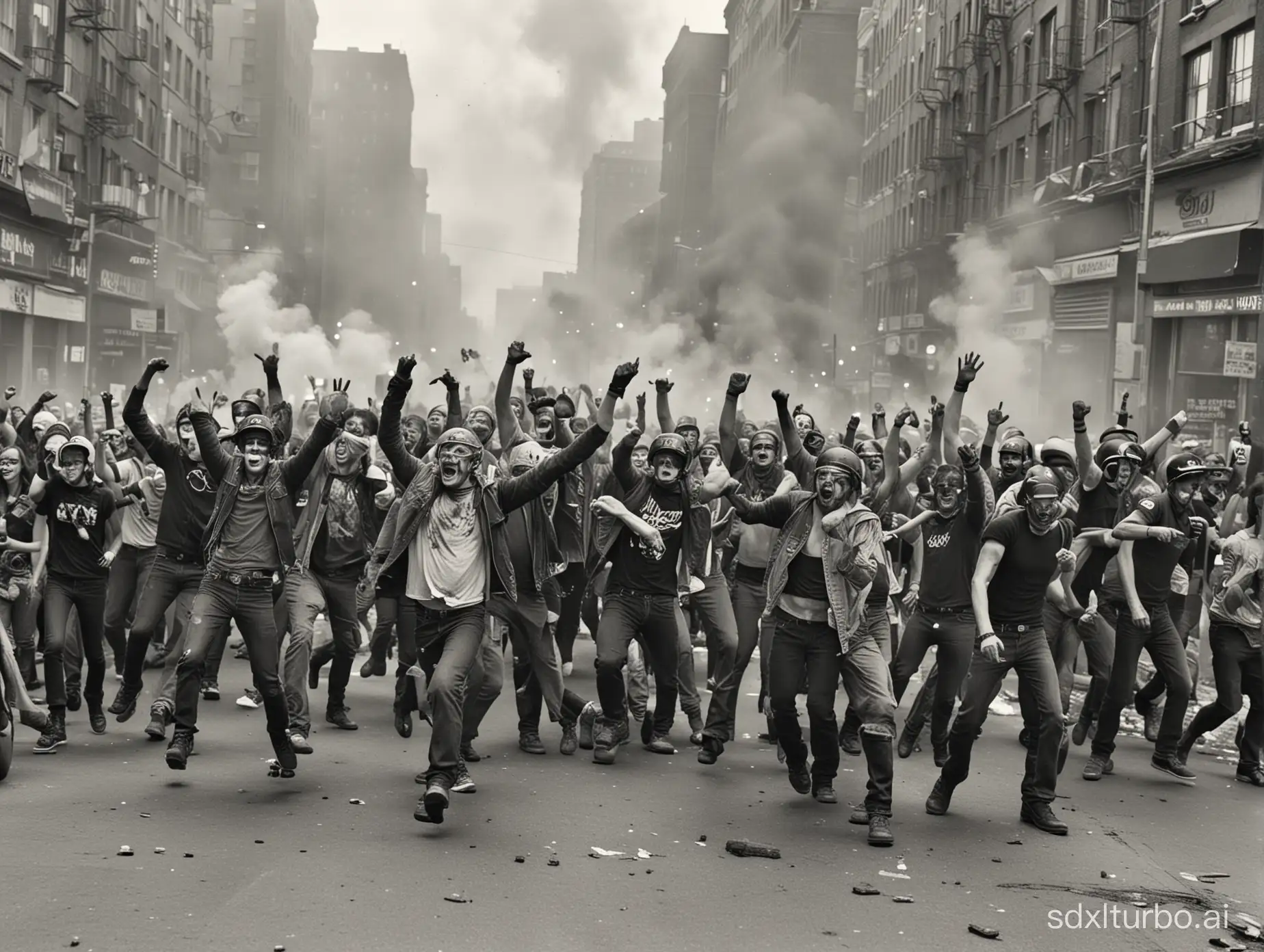 Photograph of crazy riot.