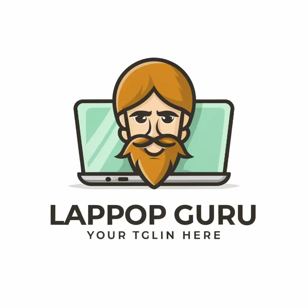 a logo design,with the text 'Laptop Guru', main symbol:Laptop Guru, laptop repairs, bold head, short beard, Moderate,clear background