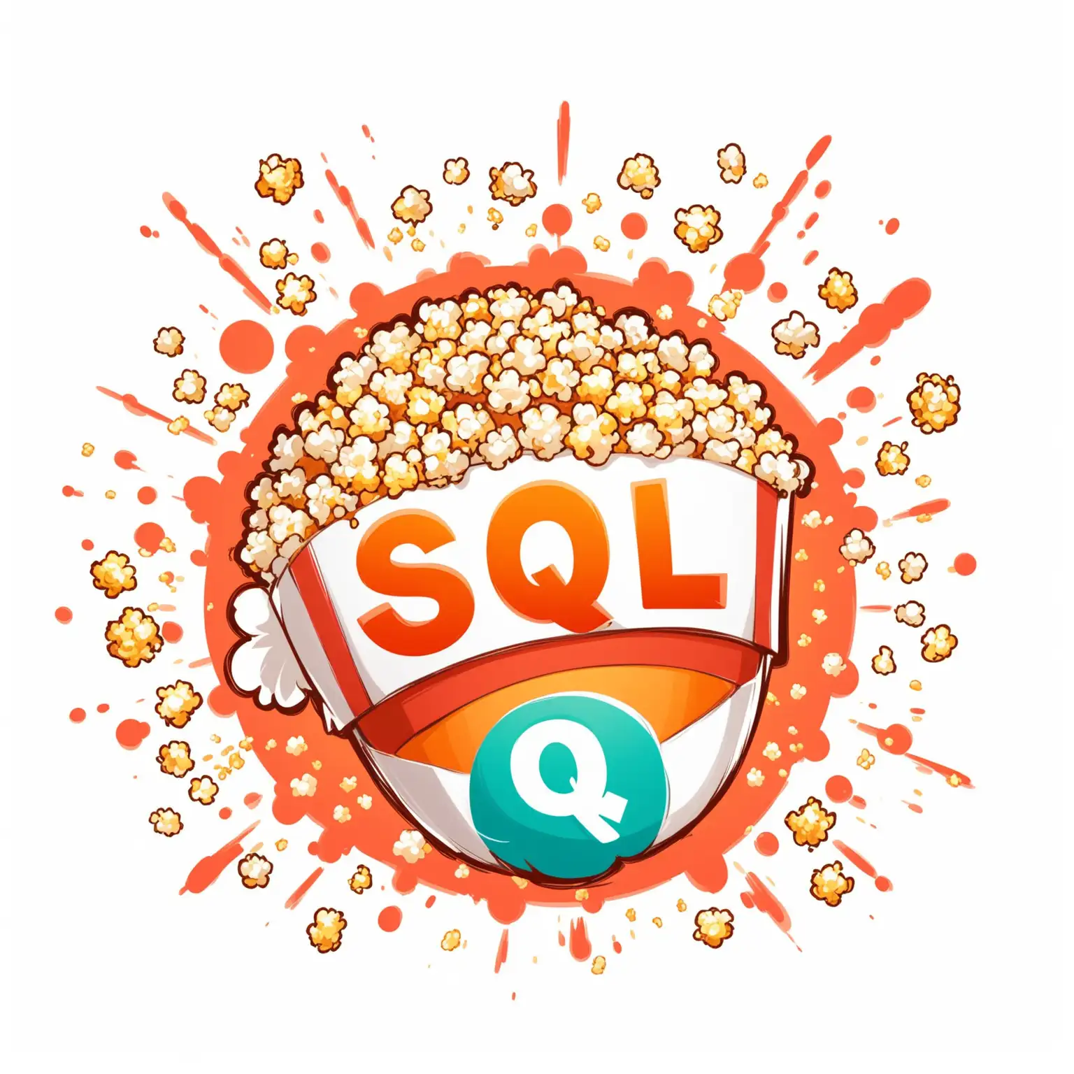 白色背景的卡通论文logo 写着文字 S Q L 三个字母并迸发爆米花的数据库