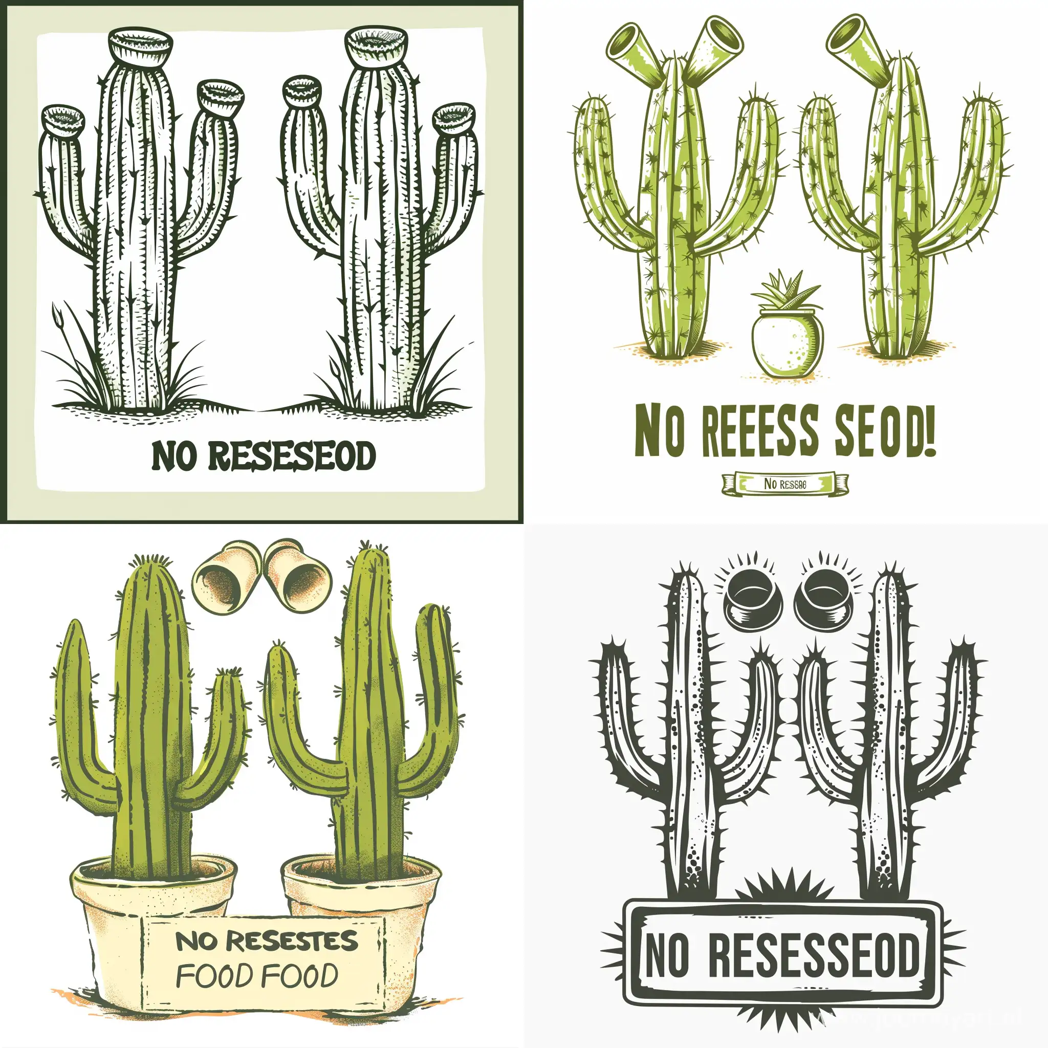 Create an image os two cactus with two coulds above then. Bellow the cactus write "No Results Found". Use white background and style as vector image.