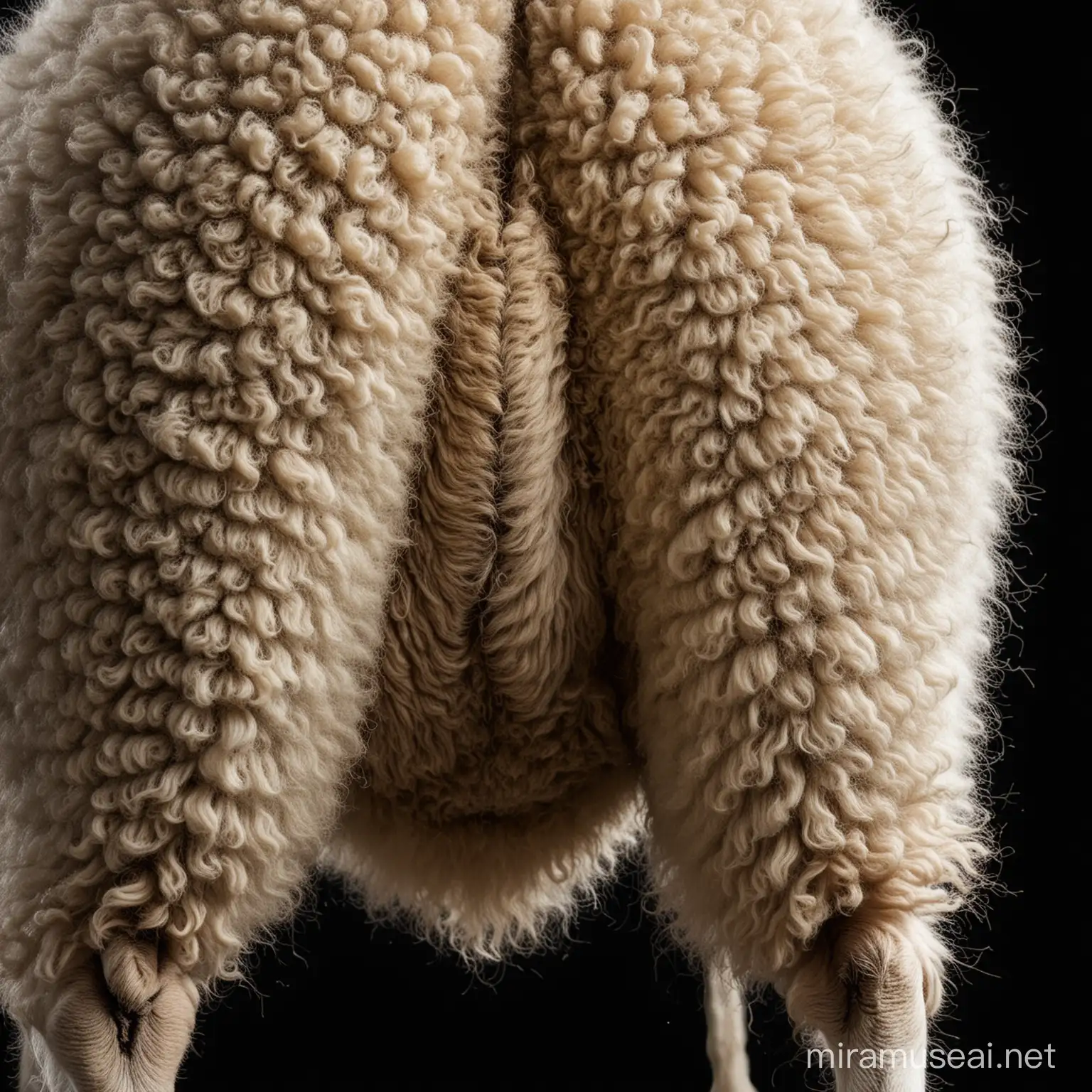 the butt of a sheep on black background close up