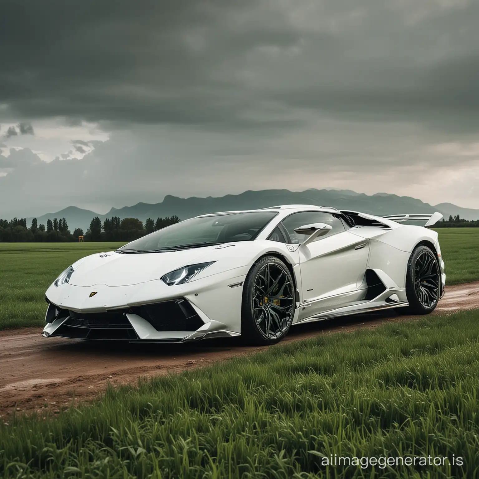 Futuristic-White-Lamborghini-Car-Speeding-Through-Lush-Green-Landscape