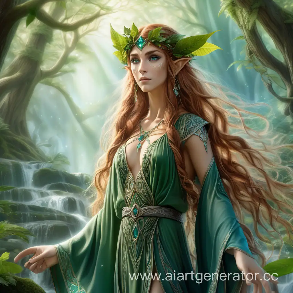 Capture the ethereal presence of a druid elf maiden in breathtaking 4K quality against a pristine white background. With eyes as blue as the clearest summer sky, she captivates with a gaze that holds infinite wonder and mystery. Wrapped in a flowing green robe, intricately detailed with delicate vines and leaves, she stands as a symbol of harmony between the realms of nature and magic.  Her lustrous chestnut tresses cascade around her shoulders and intertwine with vibrant foliage. Each strand is meticulously rendered in high-definition, emphasizing the intricate beauty of her hair. Against the backdrop of a pure white canvas, the druid elf maiden creates a stunning visual contrast that amplifies her enchanting presence.  In this larger-than-life 4K depiction, viewers can fully immerse themselves in the mesmerizing world of the druid elf, discovering the subtle nuances of her features and admiring the intricate details of her attire. This visually stunning representation showcases the magic and allure of the druid elf maiden, inviting viewers to marvel at her timeless magnificence.