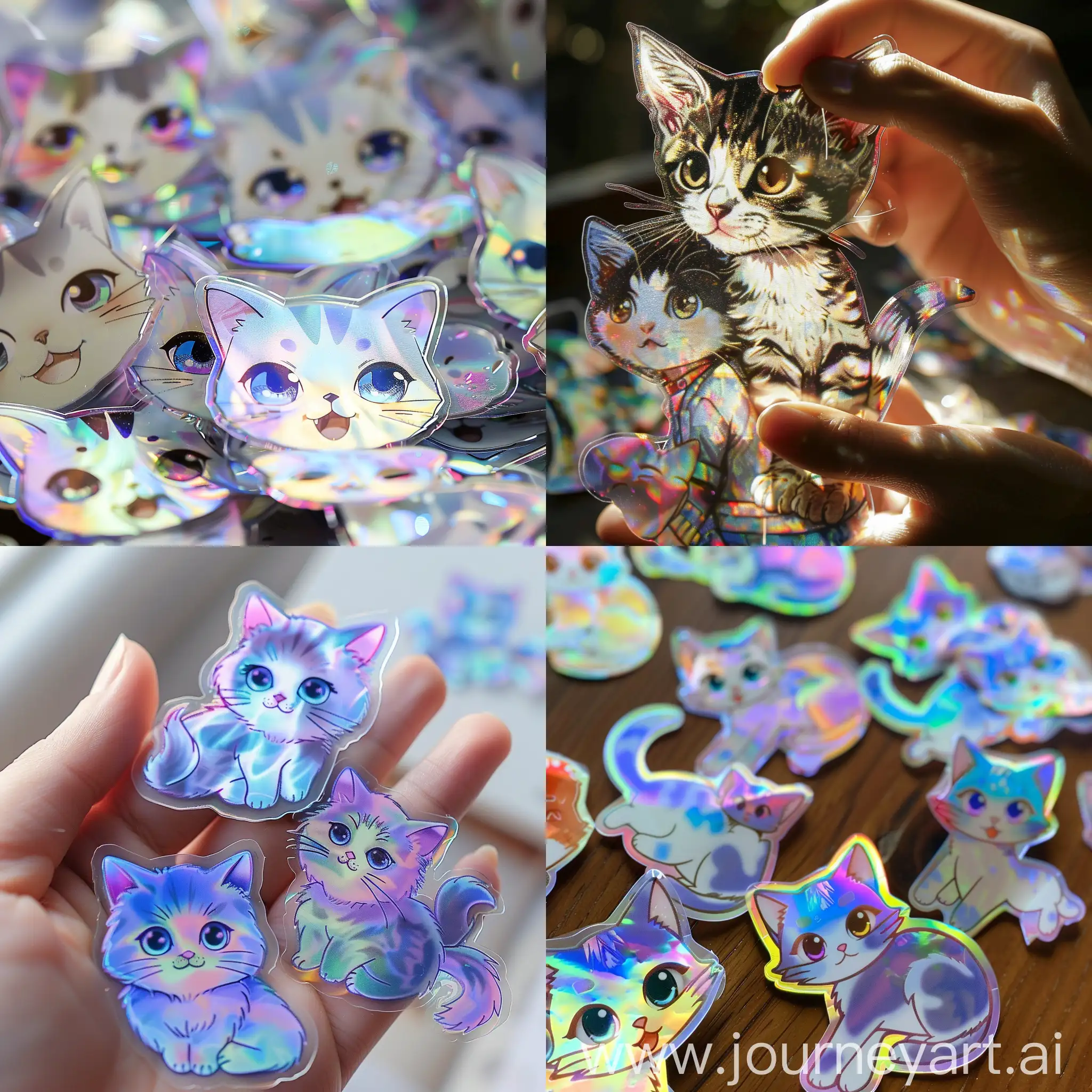 Adorable-Kittens-Creating-AnimeStyle-Holographic-Stickers