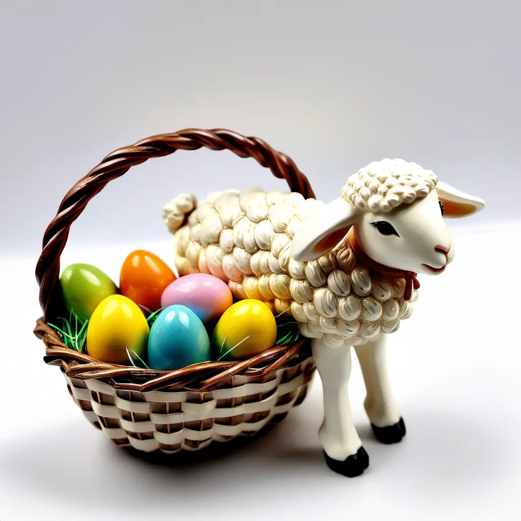 Easter Resin Lamb Carrying Basket Simple and Vibrant Spring Delight