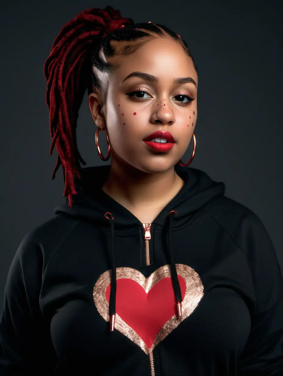 Stylish AfricanAmerican Woman in Rose Gold Jewelry and Heart Hoodie