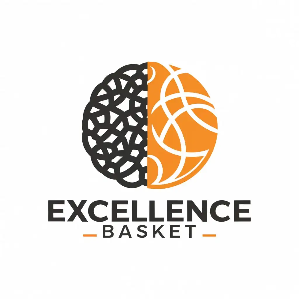 a logo design,with the text "ExcellenceBasket", main symbol:The brain, basketball,Moderate,clear background
