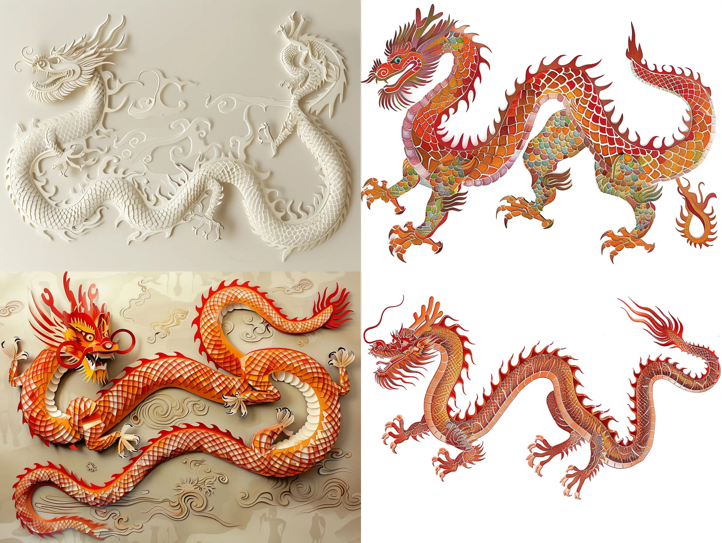 a very long chinese dragon that would fit into a landscape paper, make it cutout