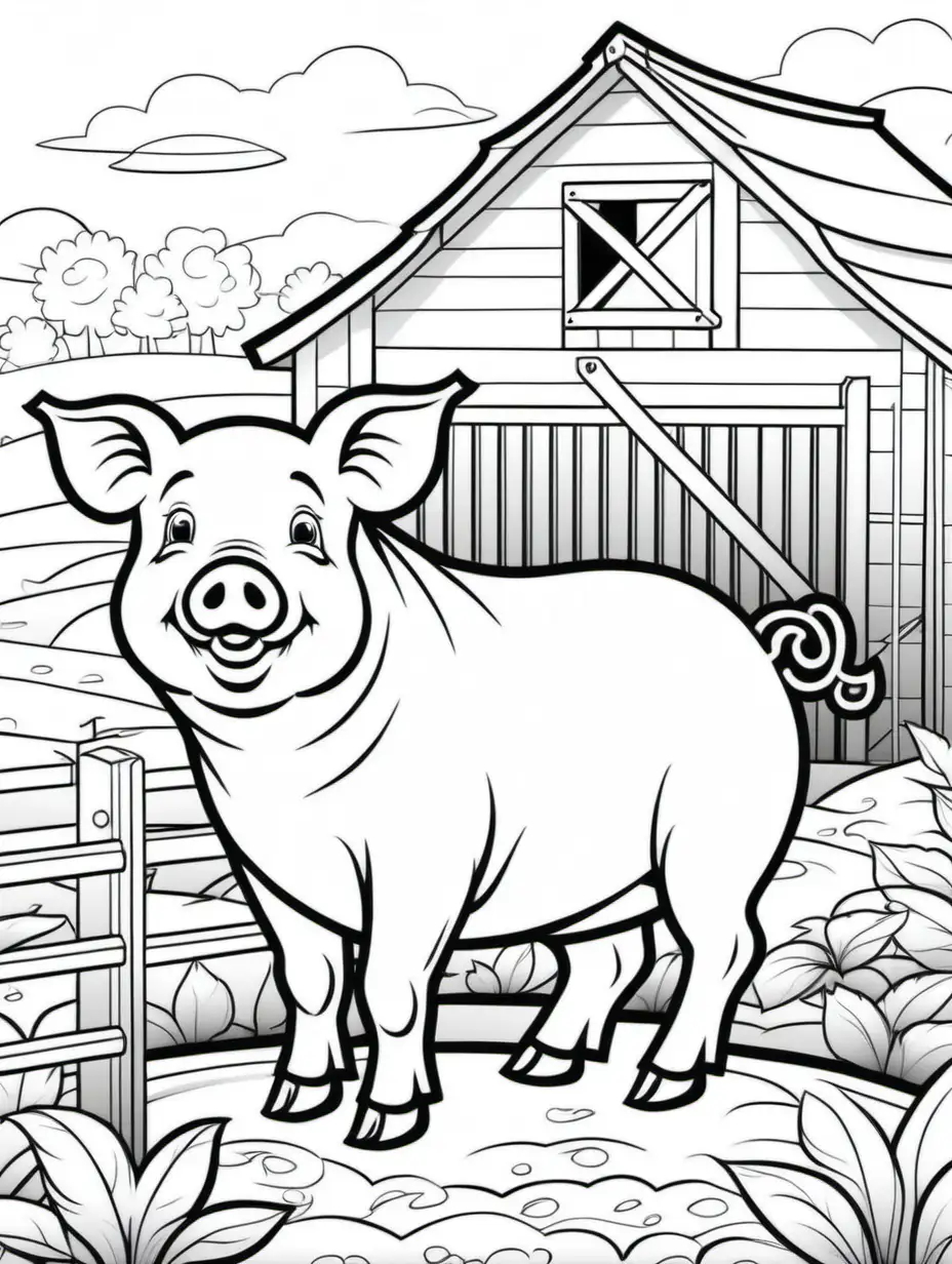 Adorable Pig Farm Illustration for Coloring Book Fun