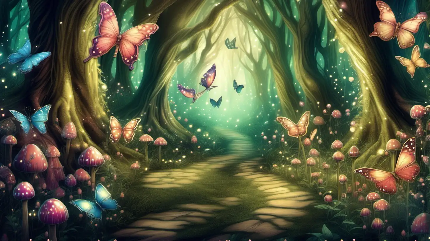 enchanted forest, tiny elfs, butterflies