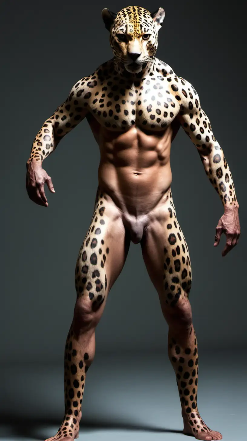 Majestic Full Body Naked Jaguar Man Artwork