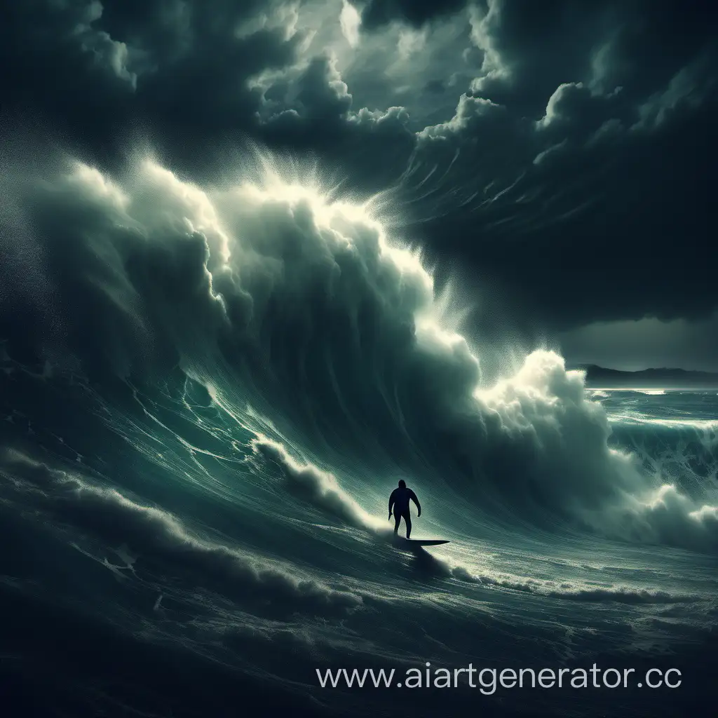 Person-Surfing-Under-Huge-Wave-During-Storm-at-Sea