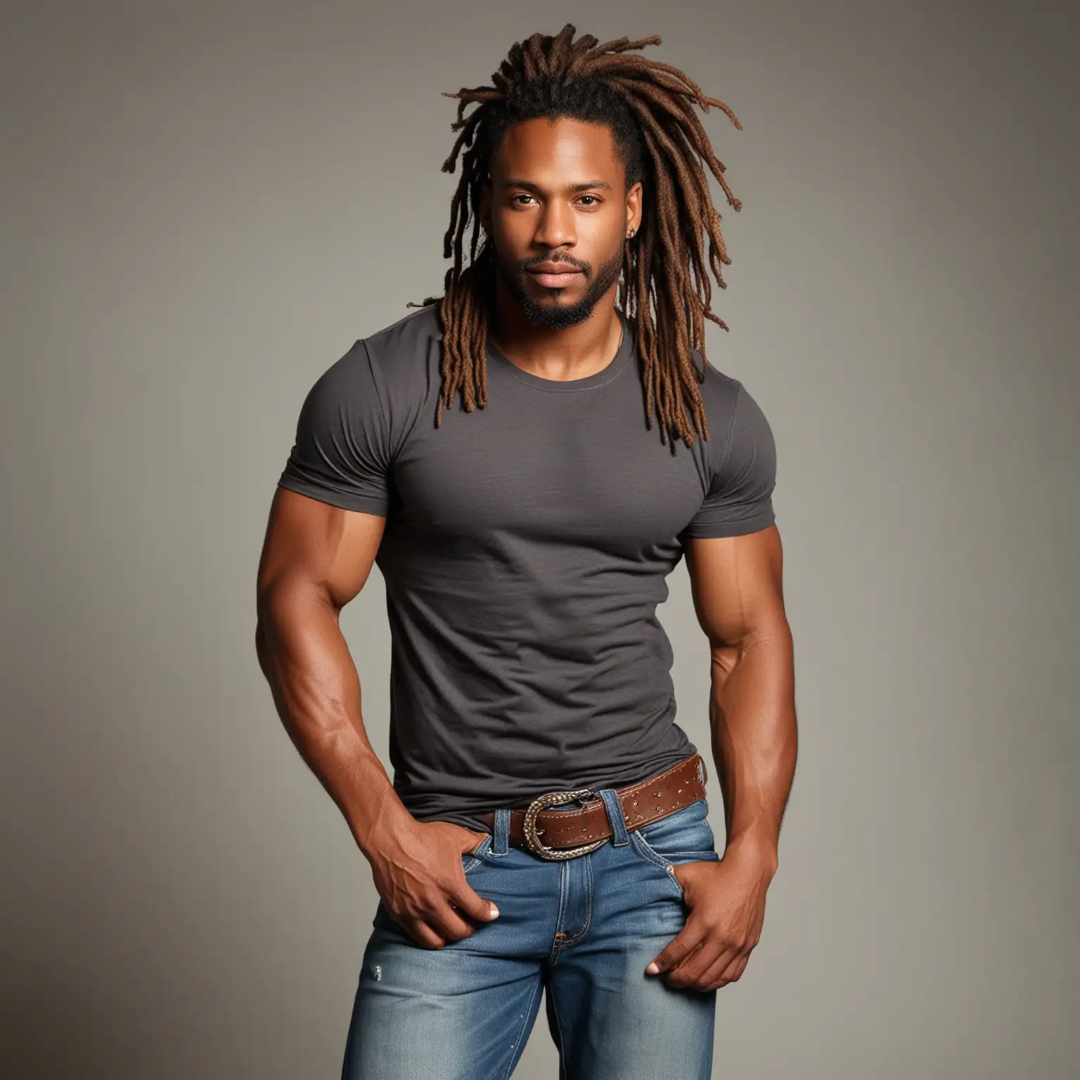 Strong African American Man with Dreadlocks and Cowboy Boots in Casual Attire