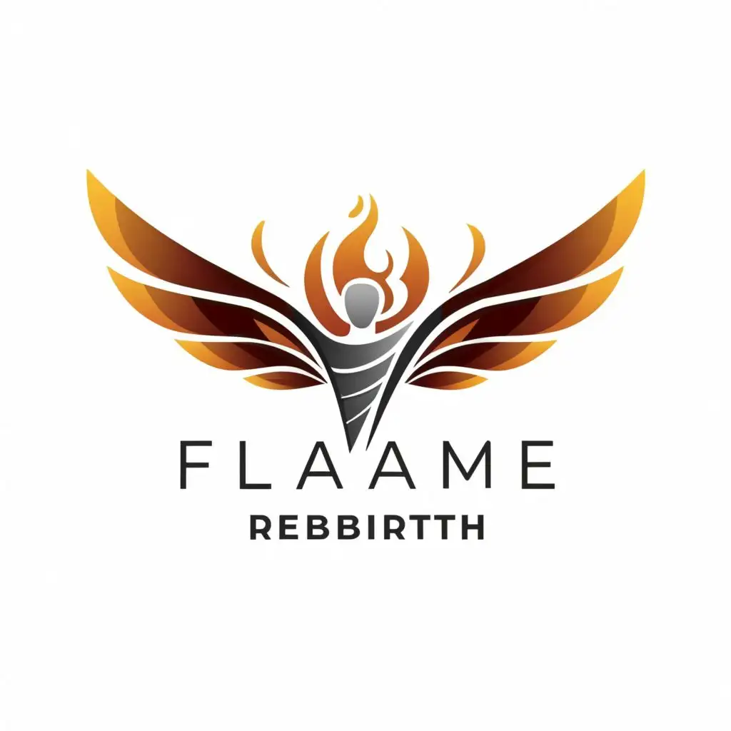 logo, silver and royal blue Phoenix wings, simplified human symbol combined with DNA strand, with the text "Flame Rebirth", typography, be used in Beauty Spa industry