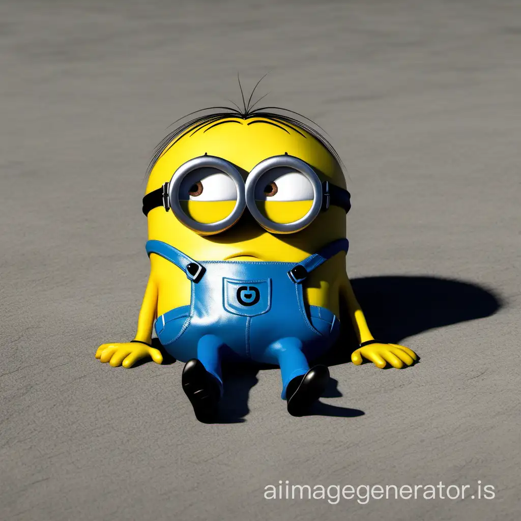create a minion sleeping in a on the ground with eyes closed