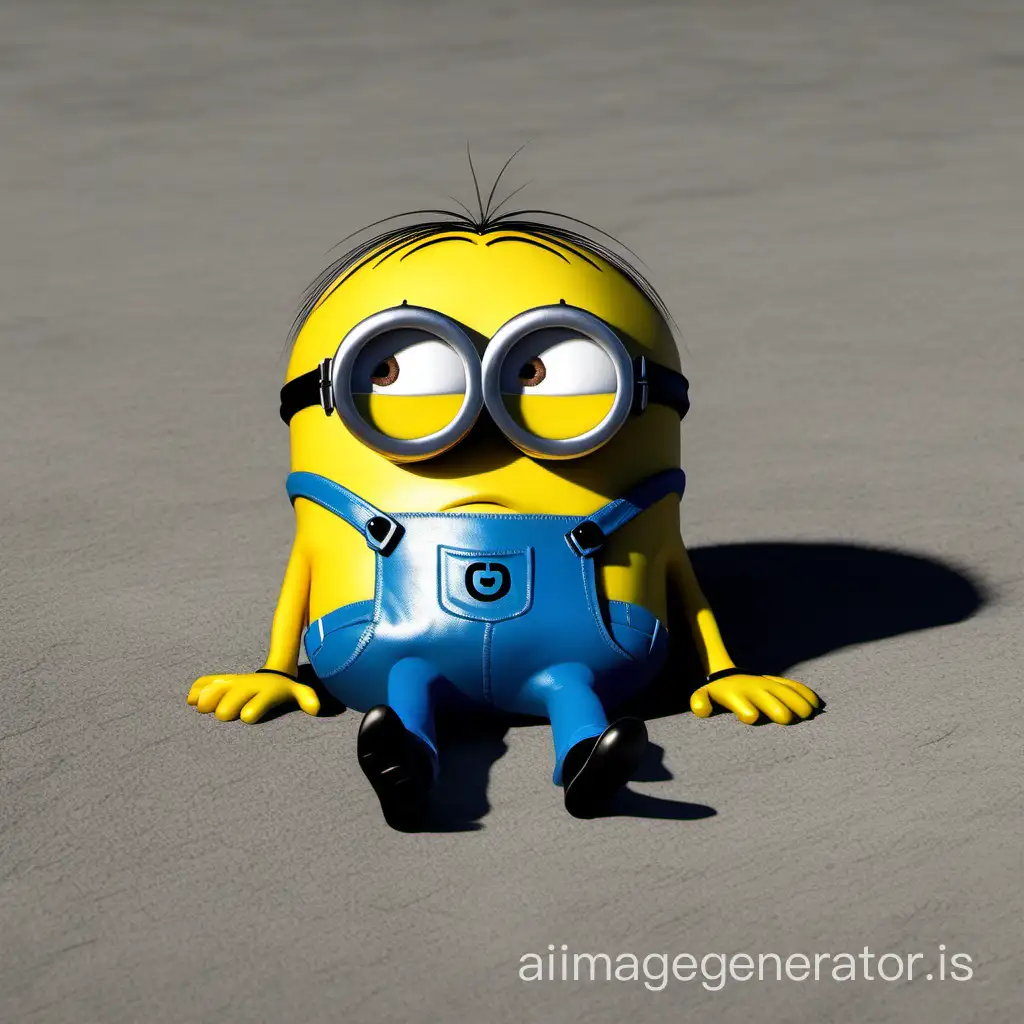 create a minion sleeping in a on the ground with eyes closed


