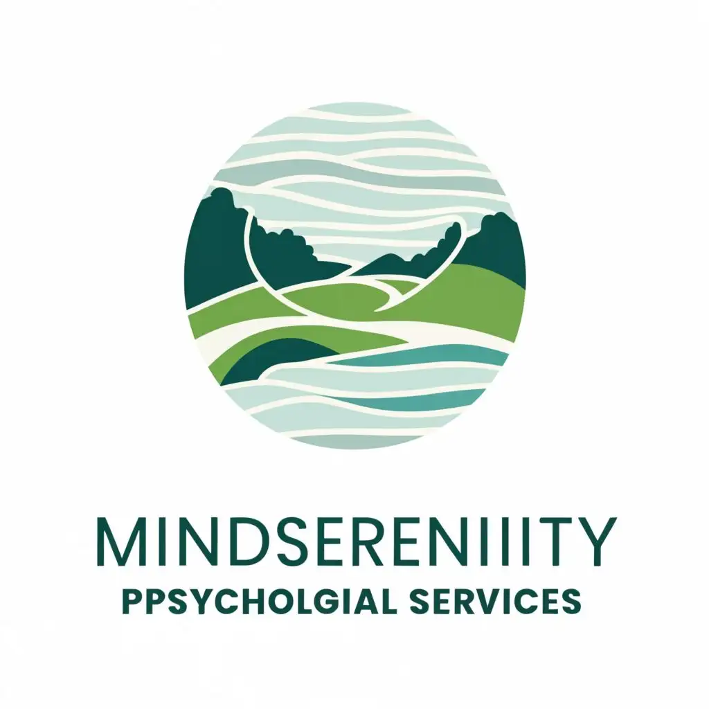 a logo design,with the text "MindSerenity Psychological Services", main symbol:This logo features a tranquil scene of a serene lake nestled amidst rolling hills and lush greenery. A gentle breeze rustles the leaves of nearby trees, conveying a sense of peace and tranquility. The colors predominantly consist of calming blues and greens, evoking feelings of serenity and harmony. The text "MindSerenity" is elegantly integrated into the design, with "Psychological Services" positioned below in a smaller font size for clarity. Overall, the logo conveys a sense of calmness, balance, and natural beauty, reflecting the holistic care provided by MindSerenity Psychological Services.,Moderate,be used in Medical Dental industry,clear background