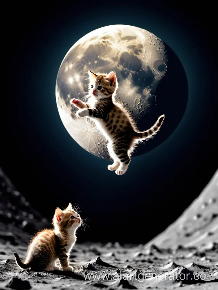 kitten playing on the moon