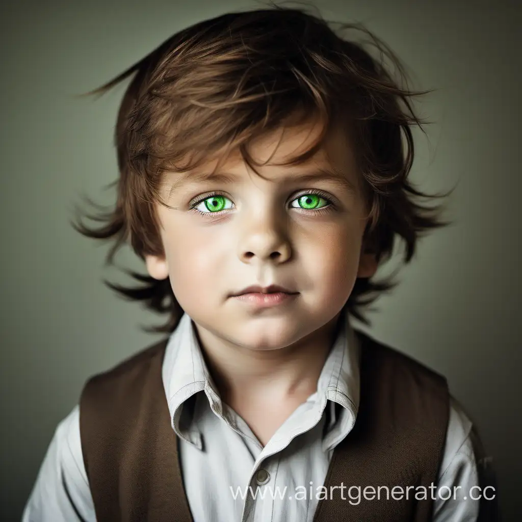 маленький мальчик с зелеными глазами и коричневыми волосами