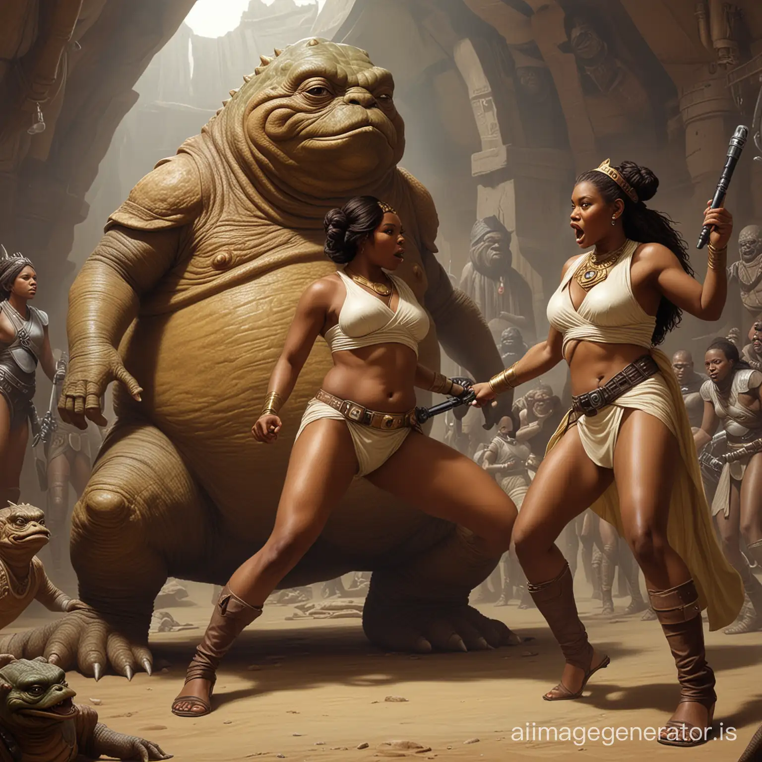 Ebony princess battles Jabba The Hutt