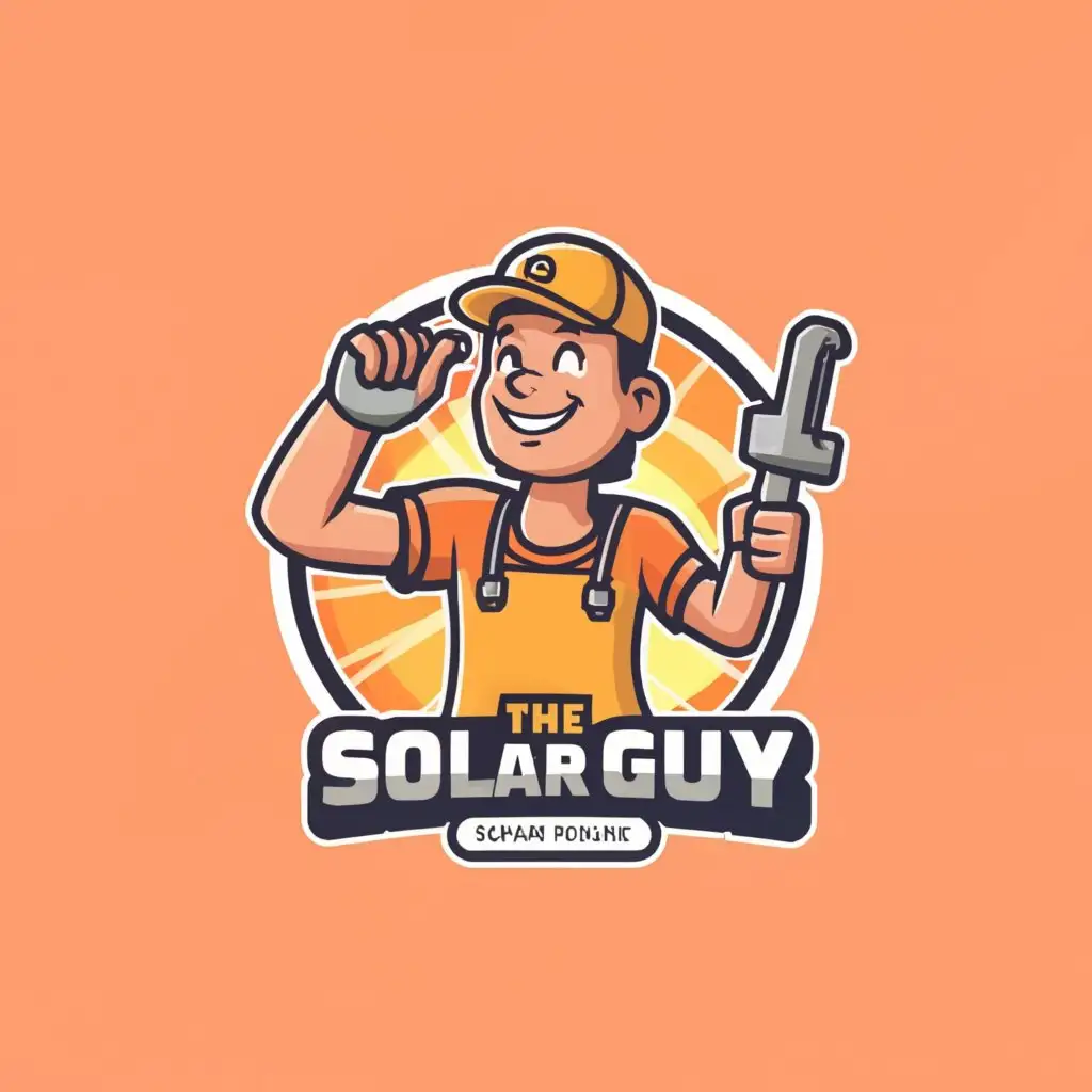 a logo design,with the text "Jonny The Solar Guy", main symbol:A cartoonish guy with a cap holding a electrical pipe bender over his shoulders,Moderate,clear background