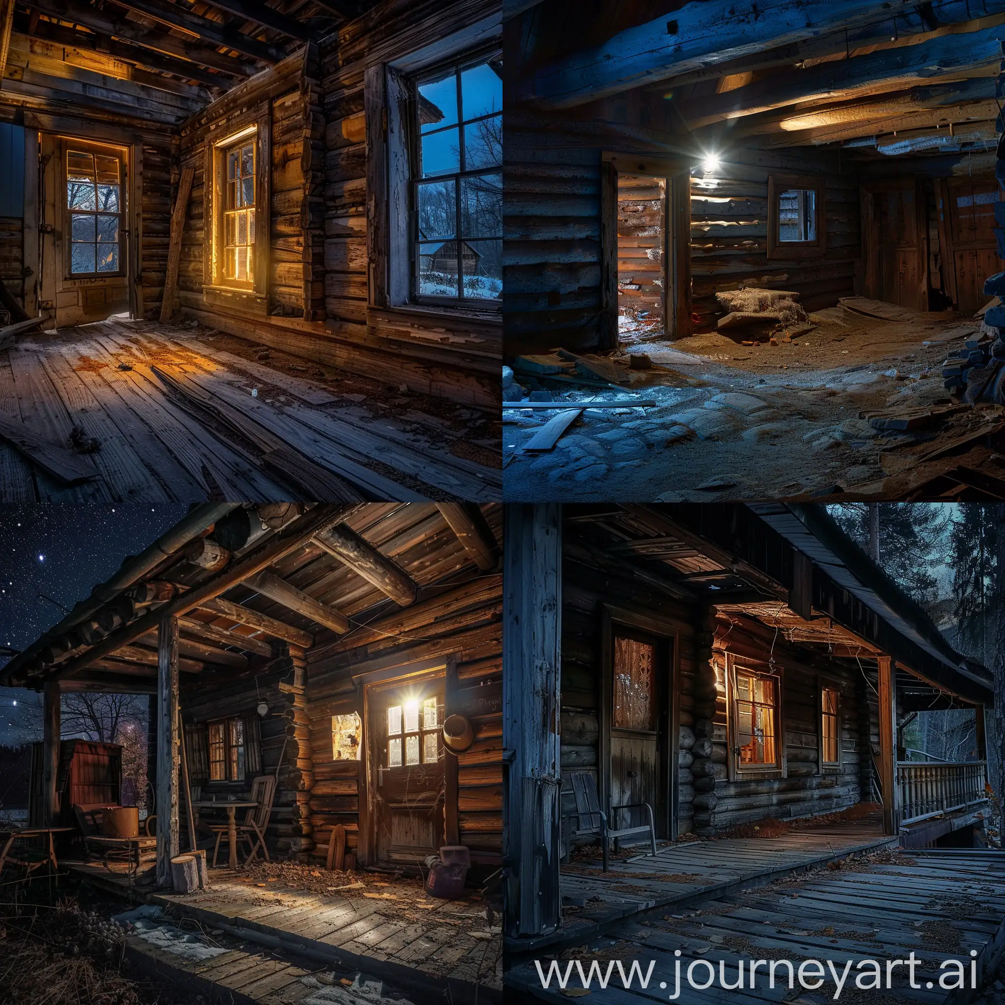 Abandoned-Rustic-Cabin-Interior-at-Night