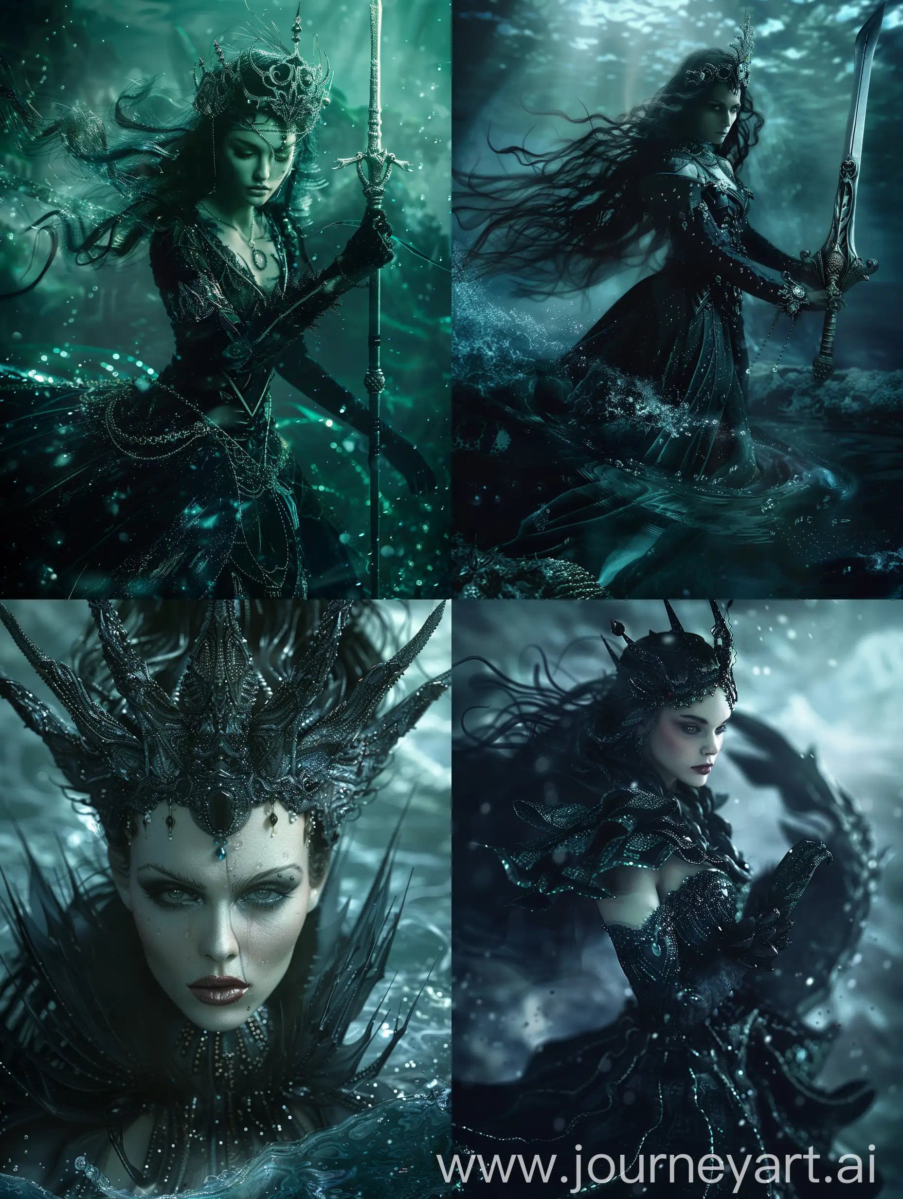 Queen of the Sea, fantasy, darkness, mythology, sci-fi, ultra quality, ultra detailed, realistic photo.