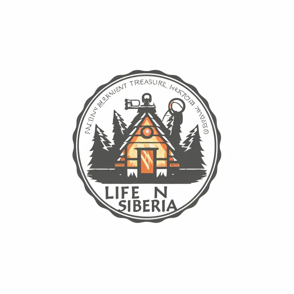 a logo design,with the text "Life in Siberia", main symbol:house, coins, metal detector,complex,be used in Travel industry,clear background
