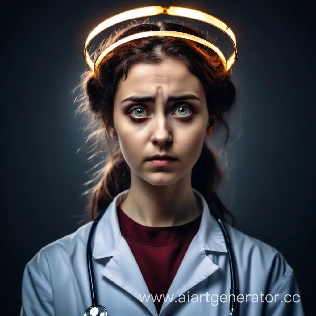 Девушка врач с грустными глазами святая нимб над головой как икона
