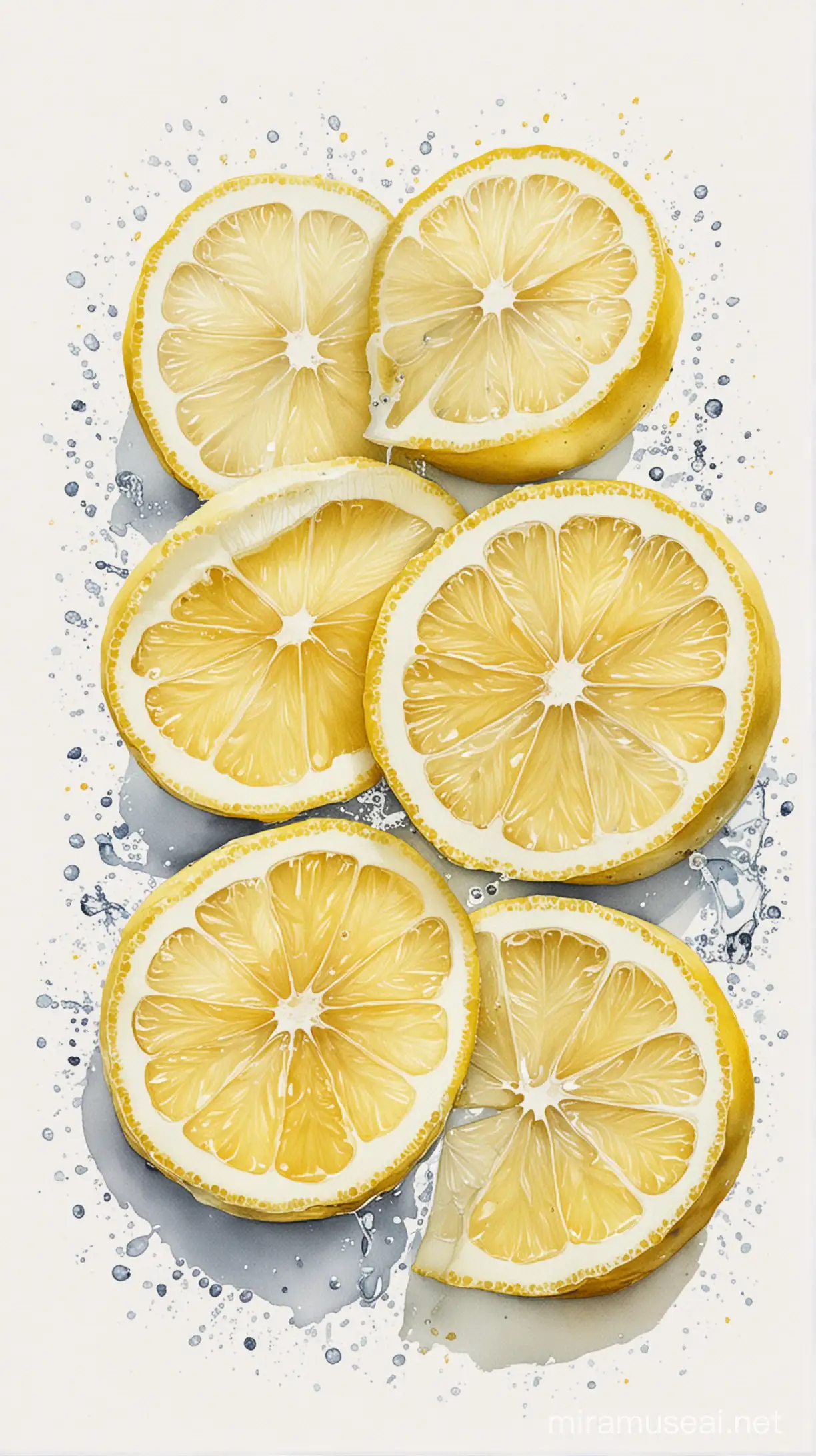 lemon slices, white background, water color painting