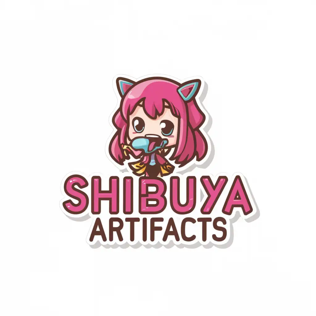 a logo design,with the text "Shibuya Artifacts", main symbol:Acrylic Keychains And Stickers
Pink Shibuya Anime,Moderate,be used in Entertainment industry,clear background