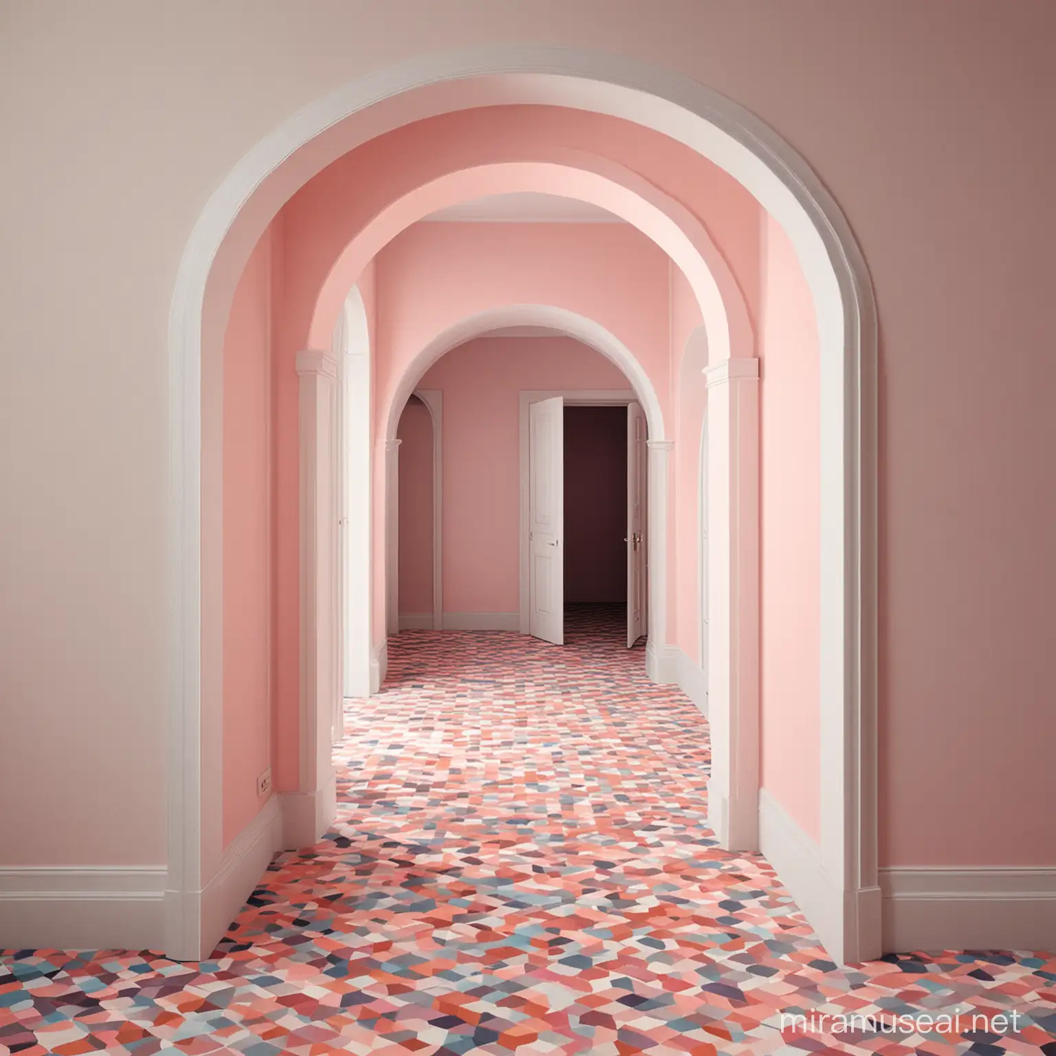 Vibrant Geometric Optical Illusion with Multilayered Doorways and Secret Passages