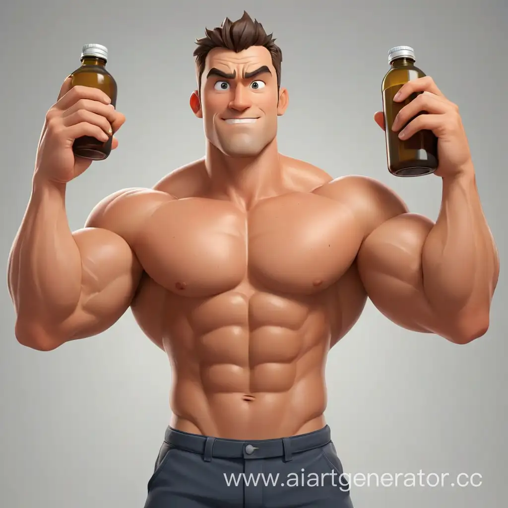 Strong-Cartoon-Man-Holding-a-Bottle-Vibrant-and-Dynamic-Character-Illustration