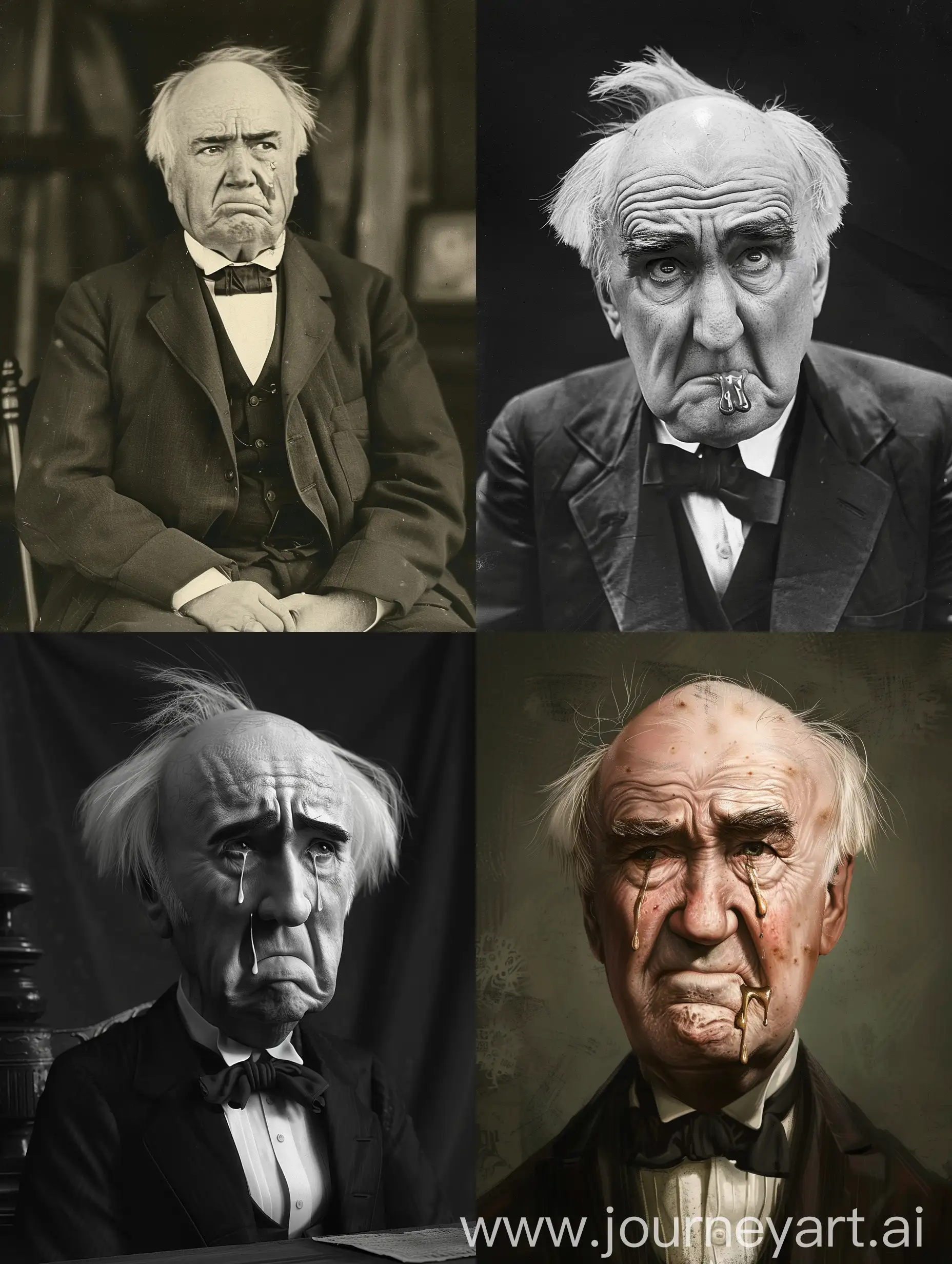 Thomas Edison pictured as a crying soyjak