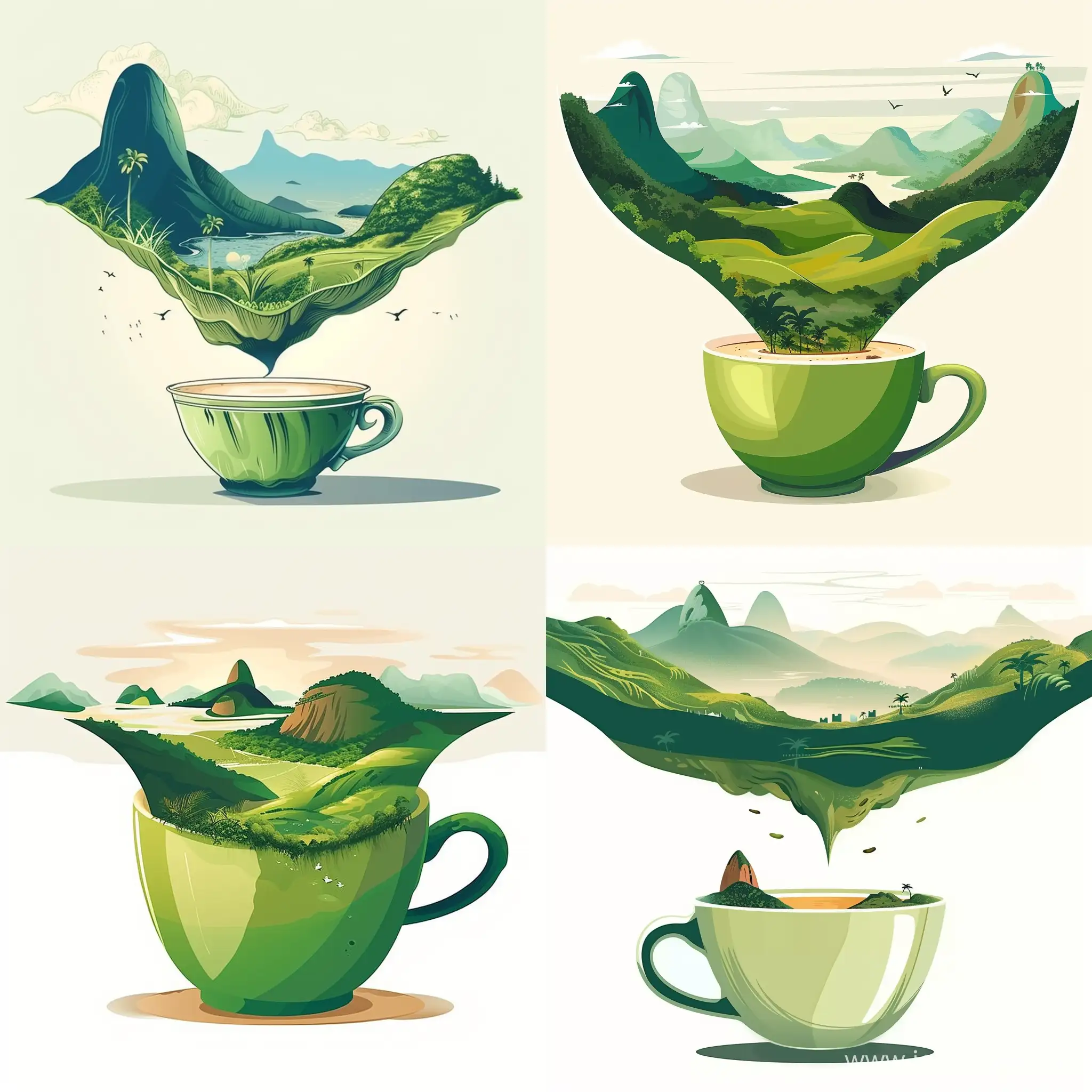 Иллюстрация чашка кофе, а вверху пейзаж Бразилии - serf https://i.pinimg.com/564x/5d/ff/d7/5dffd7747c3db58b0063abcf7f3c917e.jpg
