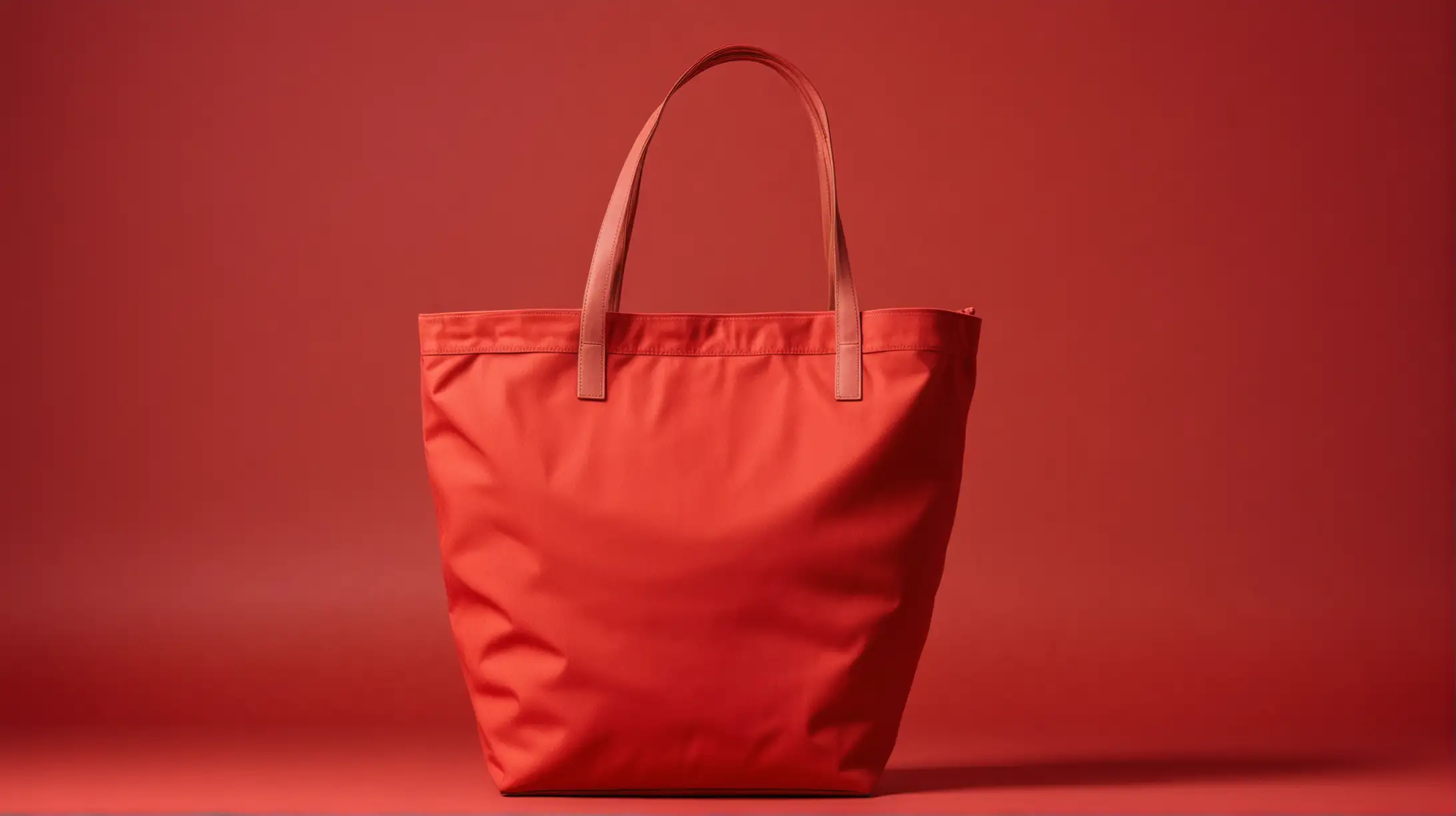 Red canvas tote floating againts a red background in the style of surrealistic masterpieces, the düsseldorf school of photography, red background product design, avant-garde portraiture
