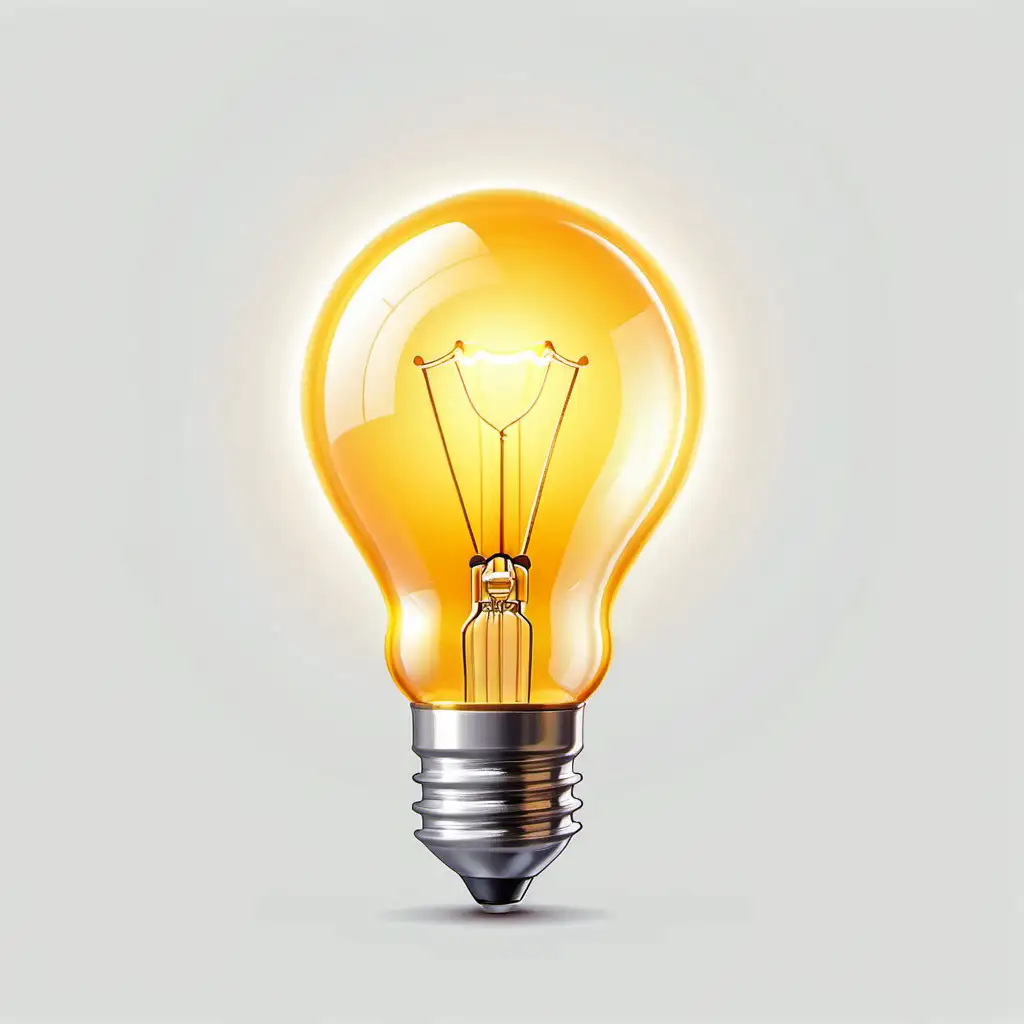 Realistic Yellow Glowing Light Bulb on White Background